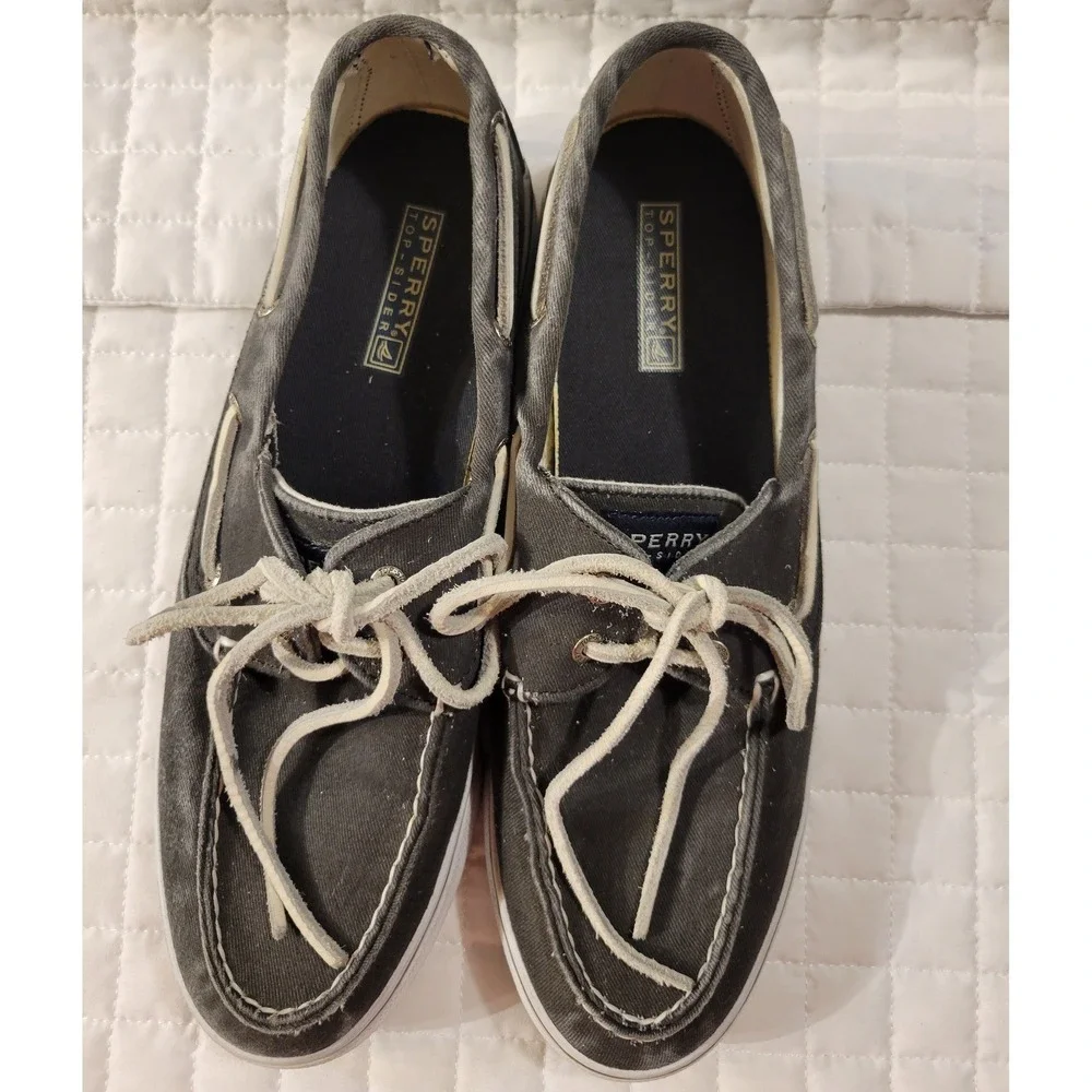 Sperry Top-Sider Women's 9.5 Canvas Boat Deck Shoes Dark Gray Fishermancore Prep